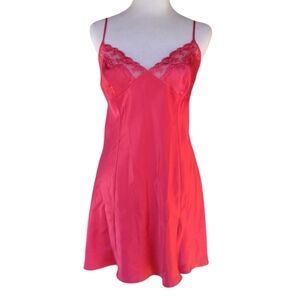 Vintage Victoria's Secret Hot Pink Baby Doll Style Lace Trim Slip Dress Large